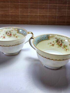 Noritake Blue Dawn Set of 2 Teacups Vintage Japan Porcelain Floral Gold Trim